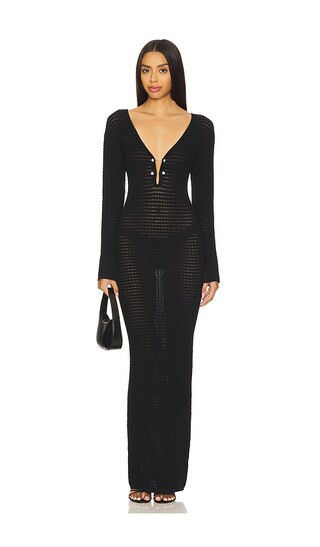 La Porte Crochet Maxi With Signature Pearl Details Dress in Black. - size S | Revolve Clothing (Global)