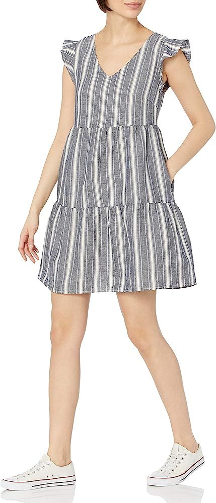 Goodthreads Women's Relaxed Fit Washed Linen Blend Flutter Sleeve Peasant Dress | Amazon (US)