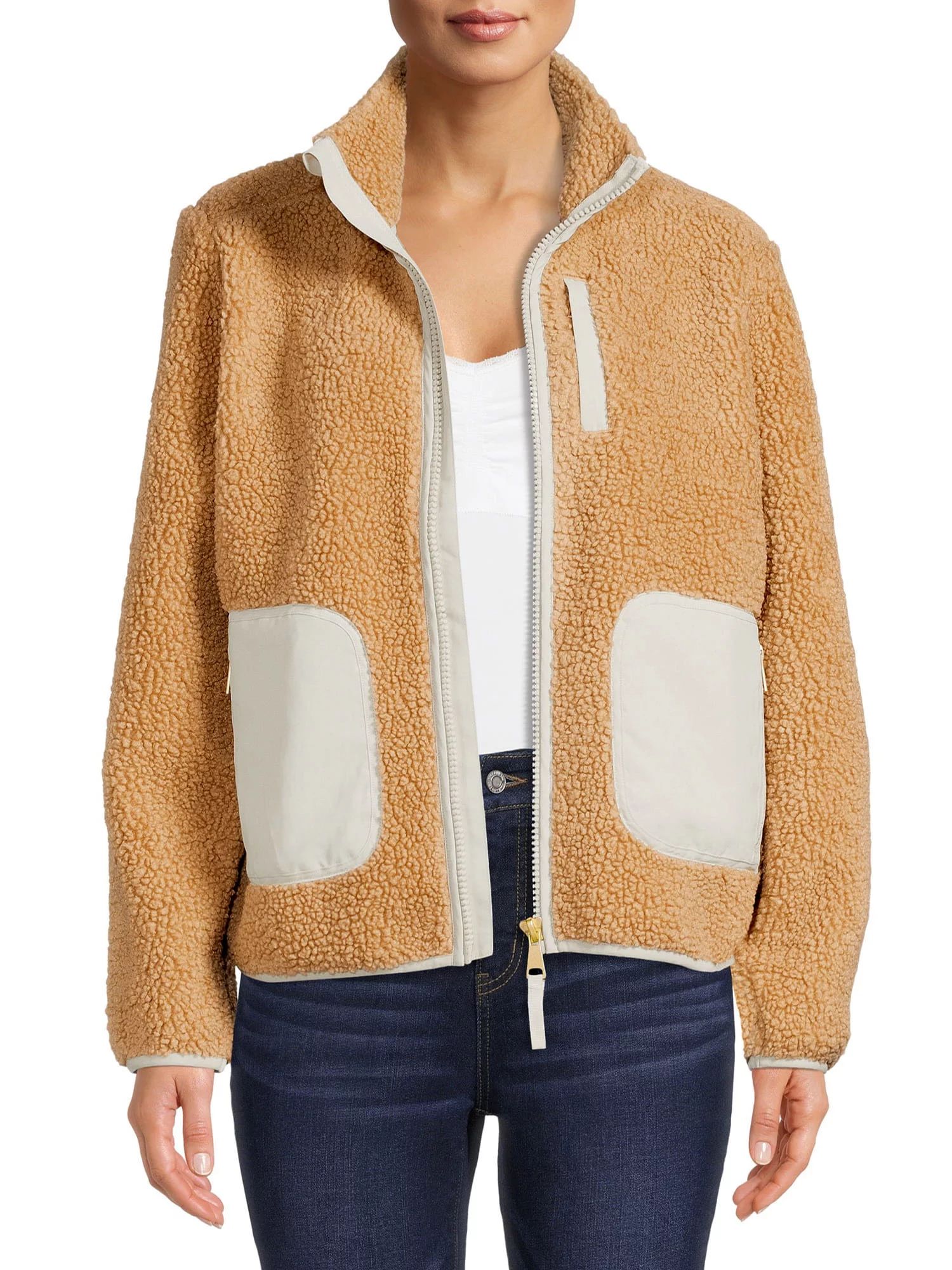 Time and Tru Women’s and Plus Full Zip Faux Sherpa Jacket - Walmart.com | Walmart (US)