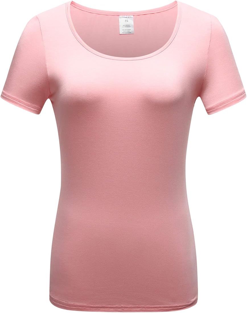 OThread & Co. Women's Short Sleeve T-Shirt Scoop Neck Basic Layer Stretchy Shirts | Amazon (US)