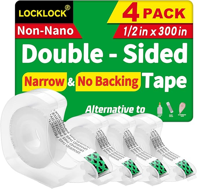 Double Sided Tape Light Duty, 4 Pack, 1/2 x 300 inches, Narrow Width, Double Stick Permanent Tape... | Amazon (US)
