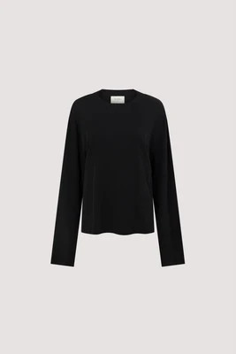 SLOANE BLACK LONG SLEEVE CREW KNIT TOP | DISSH