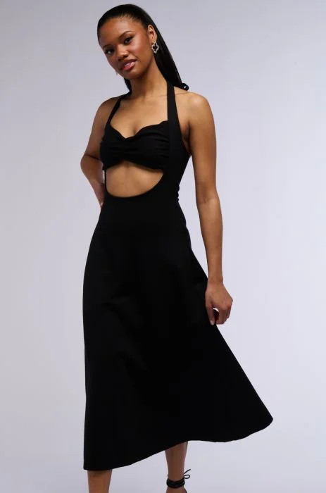 FROM DAY TO NIGHT KNIT MIDI DRESS IN BLACK | AKIRA