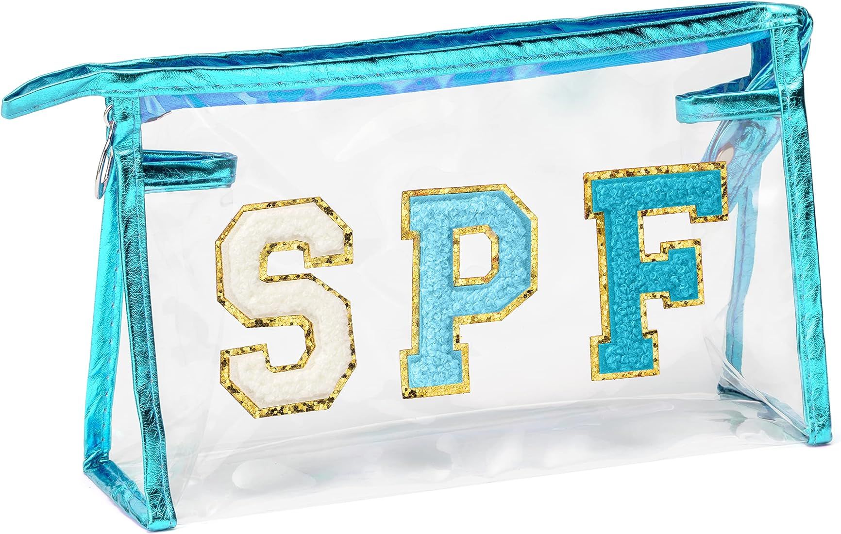 Preppy Patch Azure SPF Varsity Letter Cosmetic Bag Aesthetic Waterproof Portable Cosmetic Bag Tra... | Amazon (US)