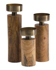 Set Of 3 Mango Wood Candle Holder | Marshalls