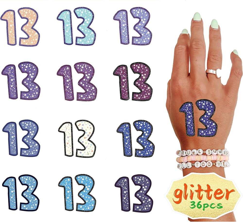 36 Pcs Glitter Concert Merch,13 Temporary Tattoo,13 Tattoo, Hand tattoo, Star Temporary Tattoos, ... | Amazon (US)