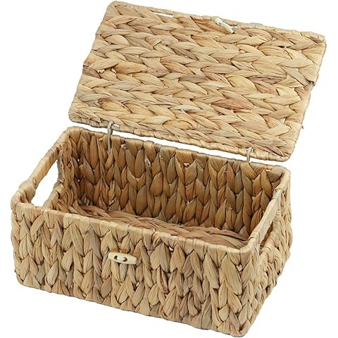 Sumnacon Wicker Storage Basket with Lid Rectangle Wicker Basket with Lid for Toiletries Tampon St... | Amazon (US)
