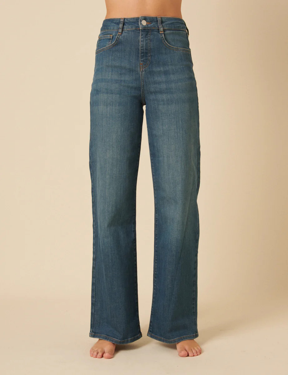 Mid Wash Stretch Wide Leg Jeans | Nobody's Child