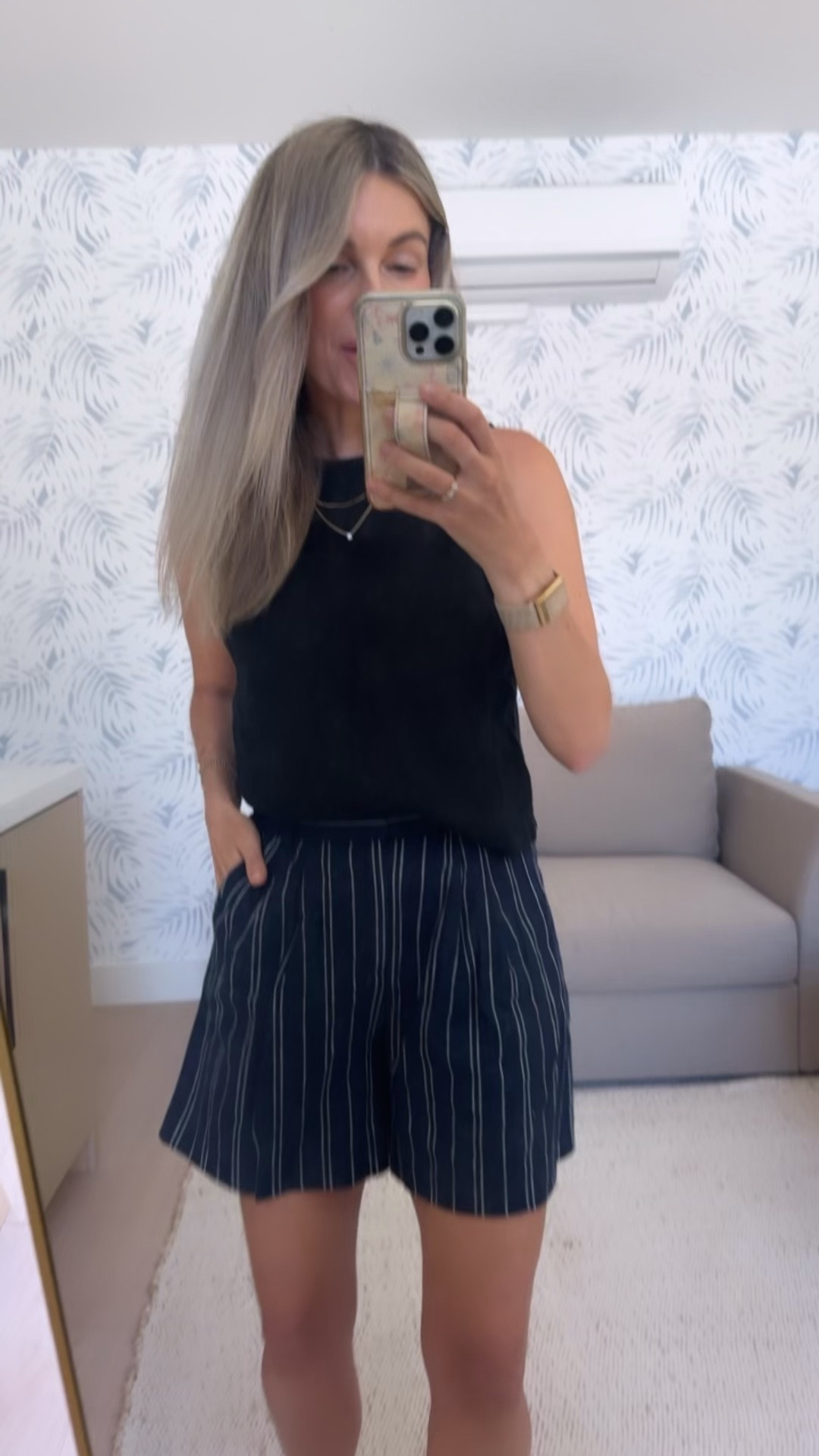 These shorts have a long inseam and they are so cute and only $16. I’d say size down, especially if you’re a pear shape. If you’re an apple shape, you might wanna get your normal size eye size down because the waist was too big in my normal size, but you could also buy both size isn’t returned just whatever doesn’t work. They’re so great it’s worth getting both to try!  I’ll link my top too because it’s a go to top that I wear all the time ￼￼