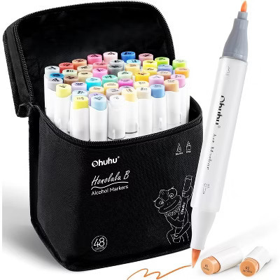 Ohuhu Brush Tip Mid-tone Markers - 48 Color Alcohol Based Art Markers for Adults - Refillable | Target