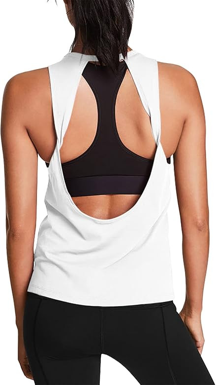 Mippo Workout Tops for Women Open Back Yoga Shirts Tank Tops Athletic Tops Gym Workout Clothes | Amazon (US)