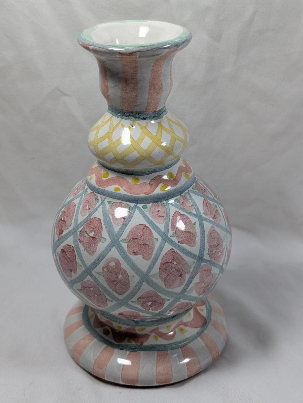 Vintage Mackenzie Childs Taylor Summer Frock Vase - Candle Holder Pottery 7.5" | eBay US