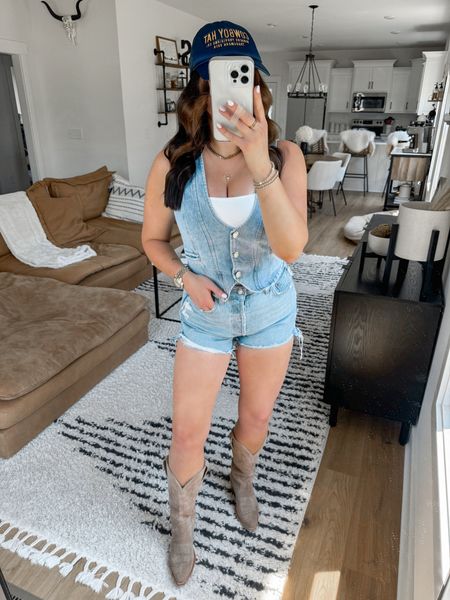 Tank Top — small
Denim Vest — medium
Shorts — 27

country concert outfit | country music festival outfit | denim vest outfit | denim shorts outfit | jean shorts outfit | tecovas Annie western boots outfit | cowgirl boots outfit | Canadian tuxedo outfit | Nashville outfit | Nashville style 



#LTKShoeCrush #LTKFindsUnder100 #LTKFindsUnder50