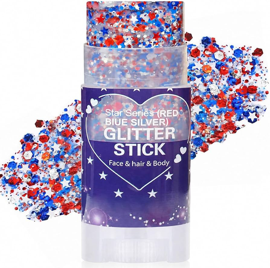Red White Blue Hair Glitter Stick,4th of July Patriotic America Flag Star Face Body Glitter,Fourt... | Amazon (US)