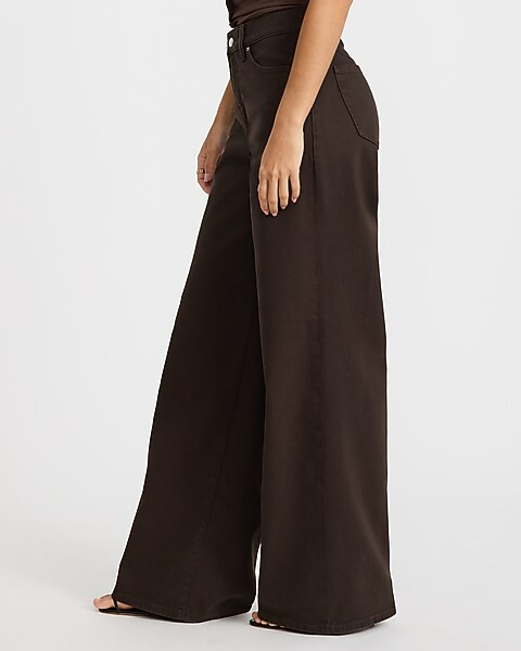 Express Women's High Waisted Wide Leg Palazzo Jeans in Brown, size: 8 Short | Express