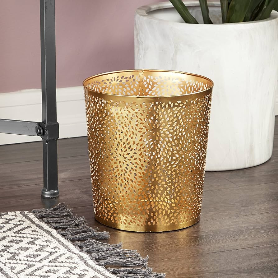 CosmoLiving by Cosmopolitan Metal Cylinder Small Waste Bin with Laser Carved Floral Design, 9" x ... | Amazon (US)