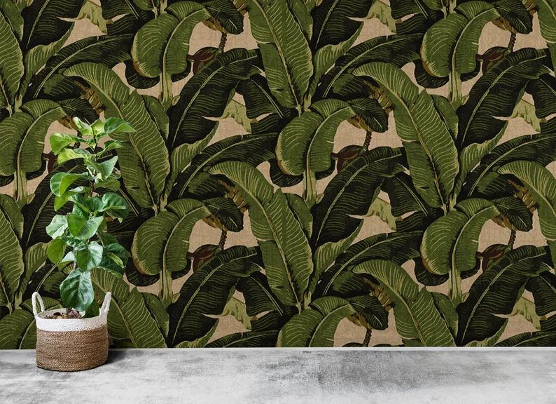 Modern Customizable Banana Leaf Removable Wall Decor, Tropical Banana Leaf Wallpaper, Watercolor ... | Etsy (US)