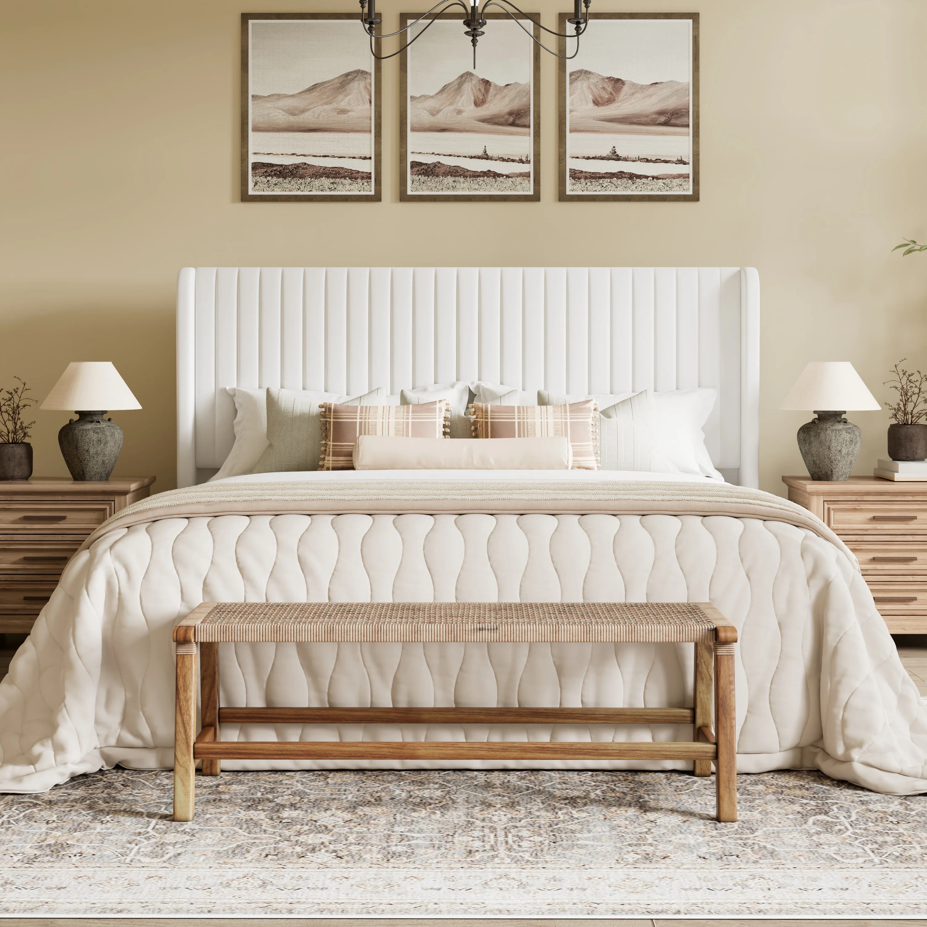 Candler Velvet Upholstered Platform Bed with Wingback Headboard and Wooden Slats | Wayfair North America