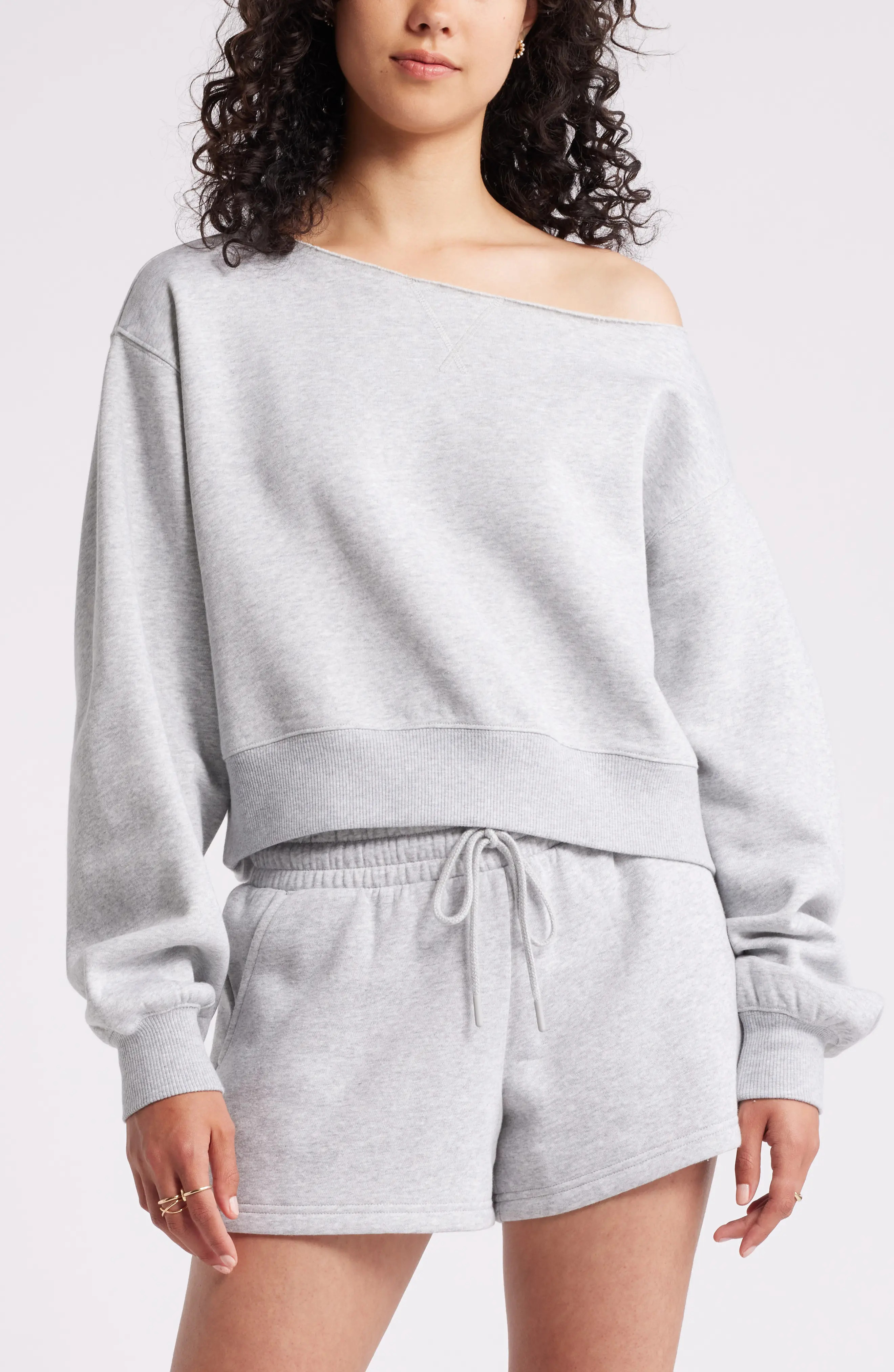 BP. Fleece Detail Off the Shoulder Sweatshirt (Women) | Nordstrom | Nordstrom