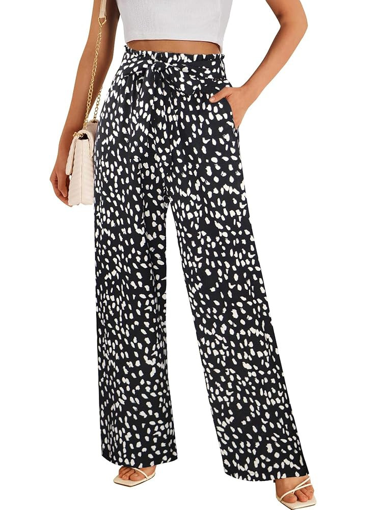 ECOWISH Palazzo Pants for Women Casual 2025 Summer Loose Baggy Wide Leg Flowy High Waisted Polka ... | Amazon (US)