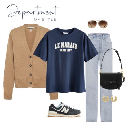 Add a v neck cardigan with your tee for a relaxed preppy vide.