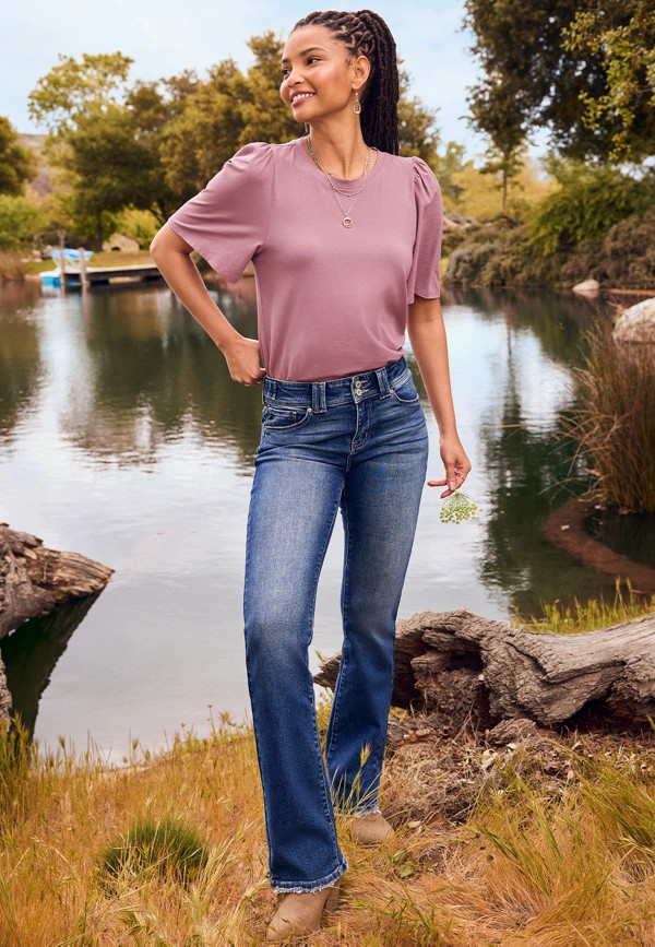 KanCan™ Mid Rise Double Button Frayed Hem Bootcut Jean | Maurices