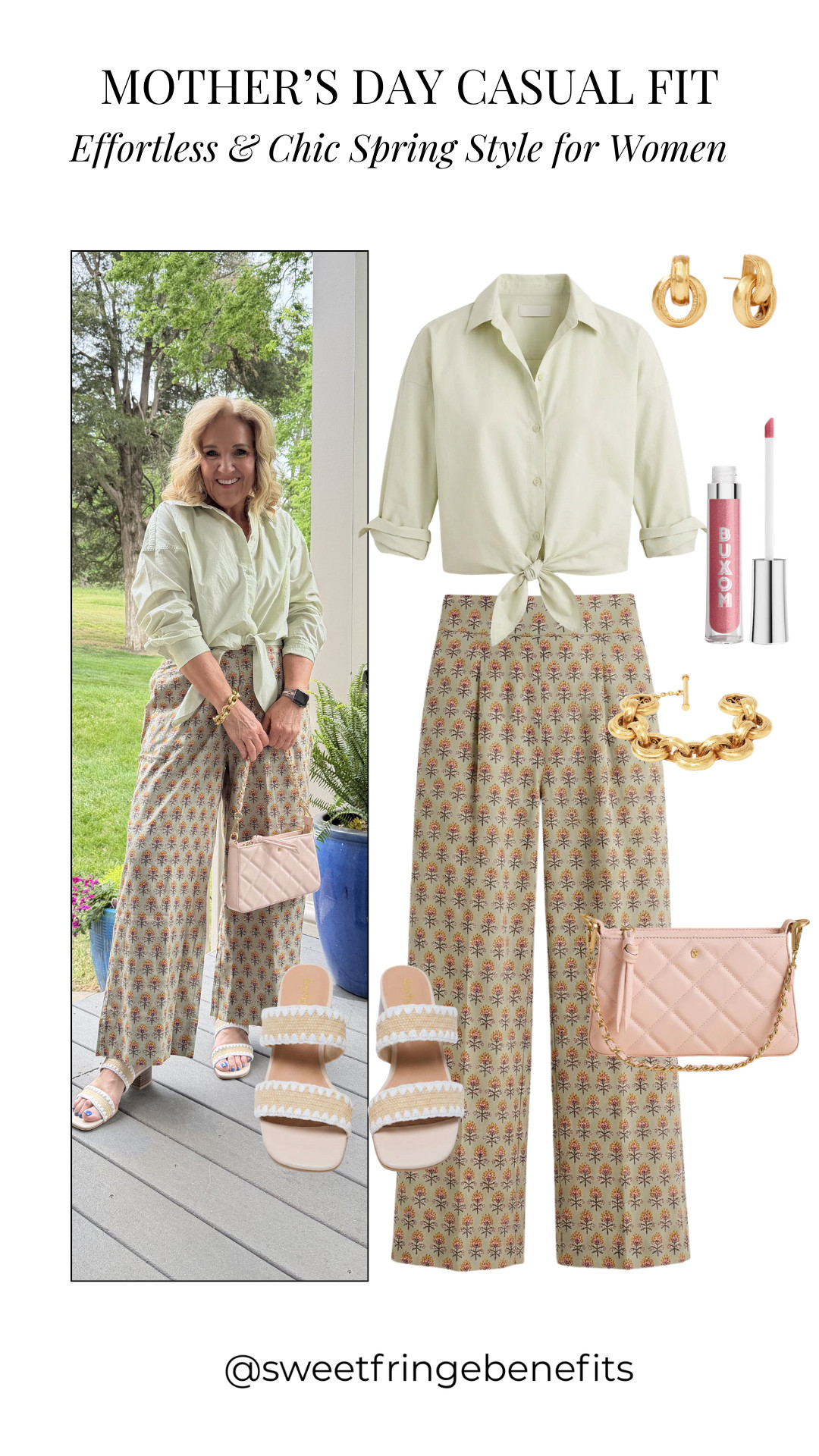 If you’re looking for a Mother’s Day outfit that feels both comfortable and special… this is such a beautiful option 🤍

The soft green top paired with the printed pants creates such a light, feminine look that’s perfect for spring.

It’s relaxed without feeling too casual, which makes it great for brunch, church, or spending the day with family. And the neutral sandals keep everything comfortable while still looking polished. 🫶🏻 

 #LTKMothersDay #LTKSeasonal #LTKOver40