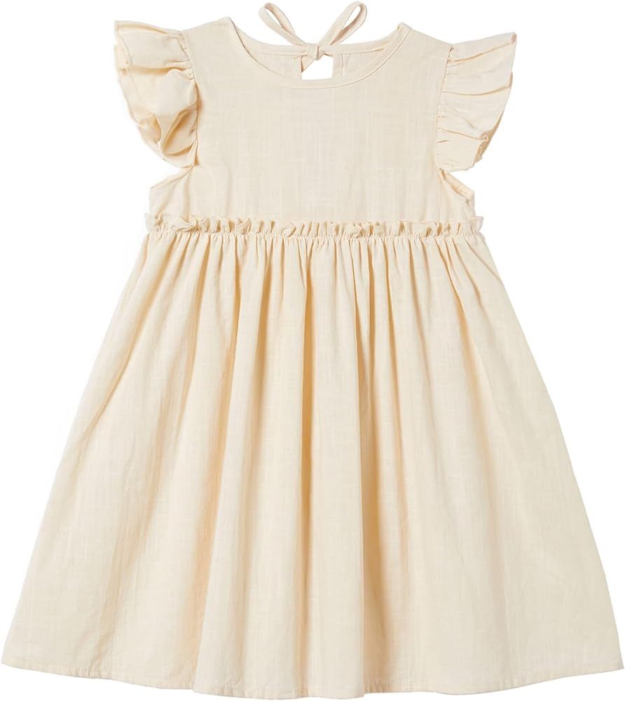 Csbks Toddler Baby Girls' Cotton-Linen Sundress with Ruffle Halter Sleeveless and Swing Dress | Amazon (CA)