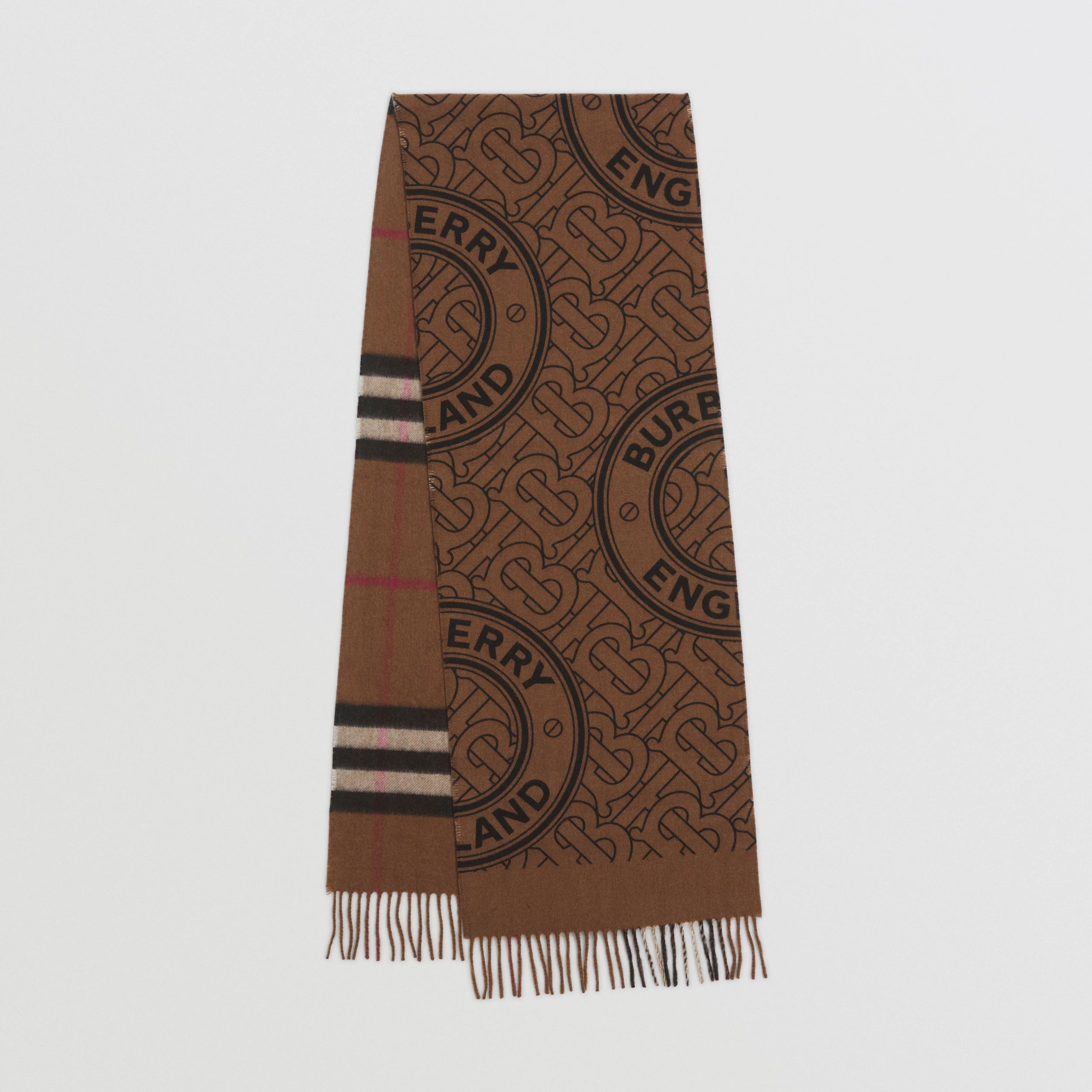 Reversible Check and Monogram Cashmere Scarf in Birch Brown | Burberry United States | Burberry (US)