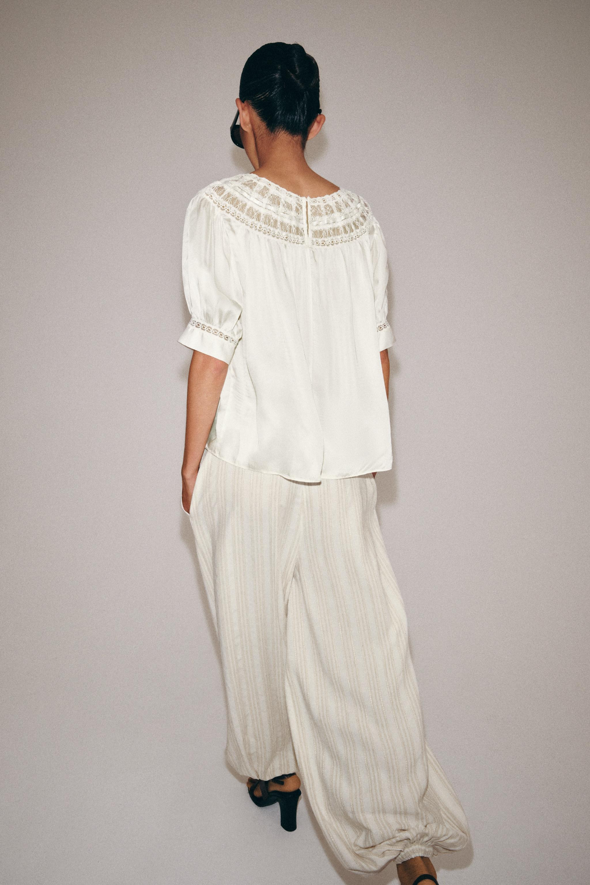 ZW COLLECTION SHORT SLEEVE LACE BLOUSE | Zara US