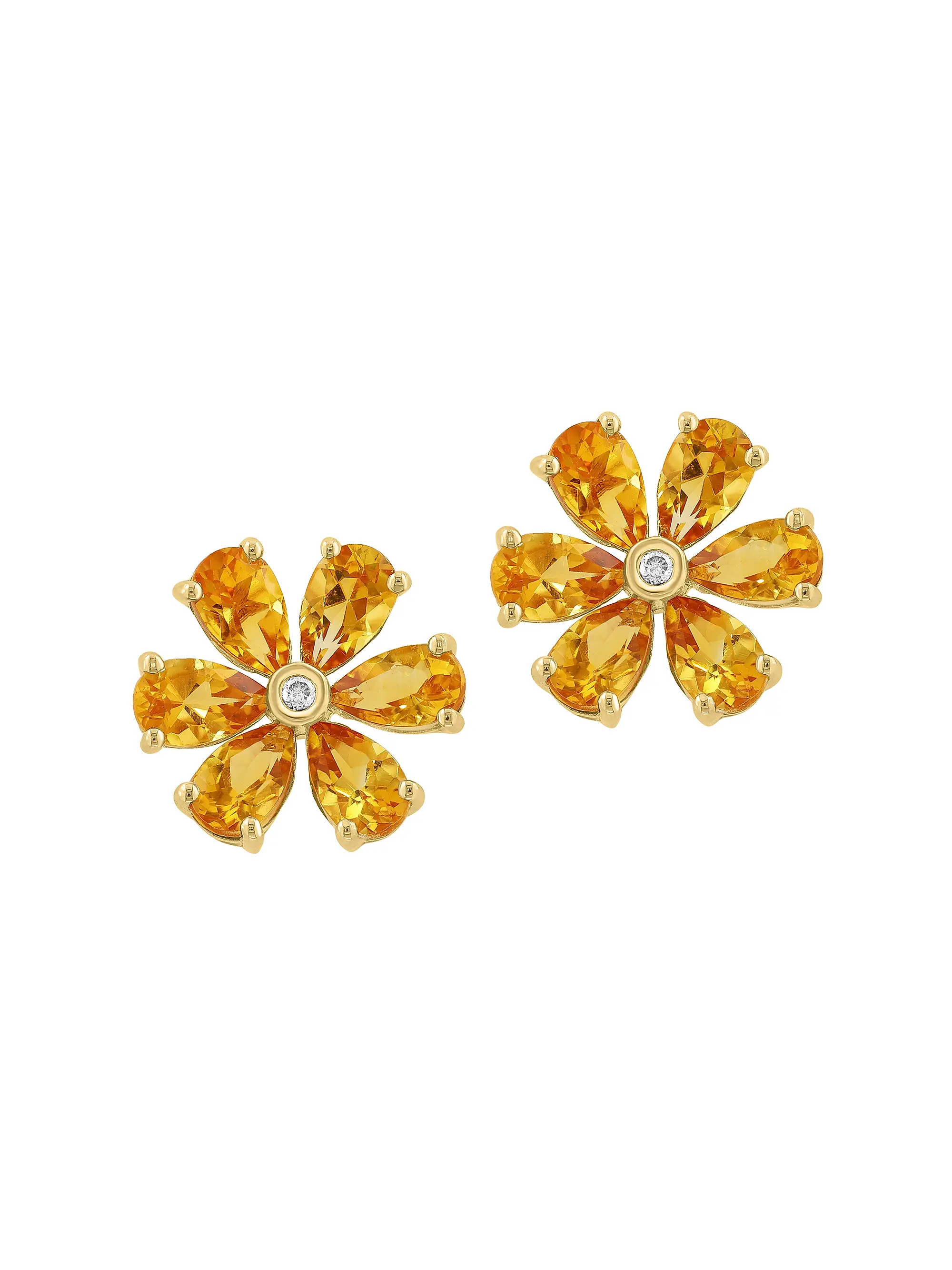 14K Yellow Gold, Citrine & 0.01 TCW Diamond Stud Earrings | Saks Fifth Avenue