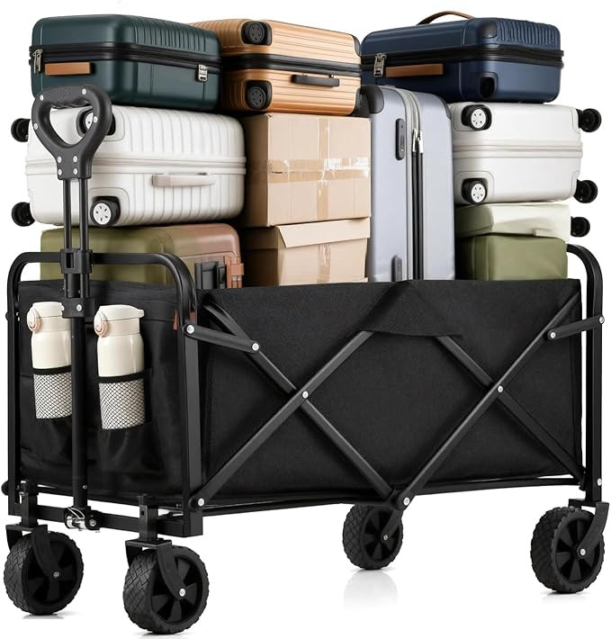 Collapsible Wagon Cart Foldable 37" L 480lbs Capacity, Heavy Duty Beach Wagon, Shopping Carts wit... | Amazon (US)