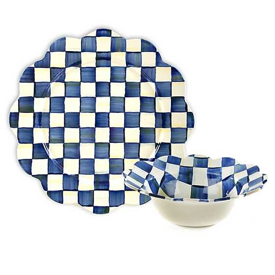 Royal Check Enamel Petal Serving Platter & Bowl Set | MacKenzie-Childs