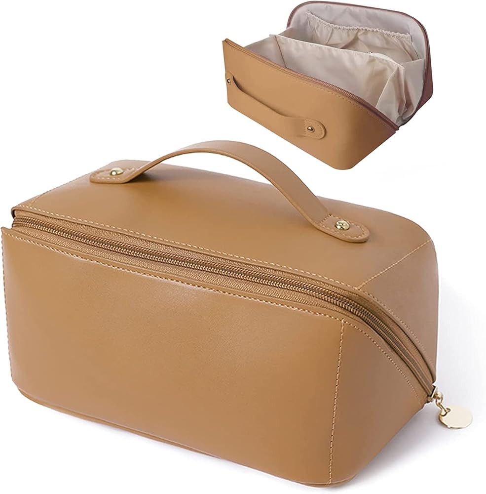 Simbuy Large Capacity Travel Cosmetic Bag, Multifunctional Storage Makeup Bag PU Leather Makeup B... | Amazon (US)