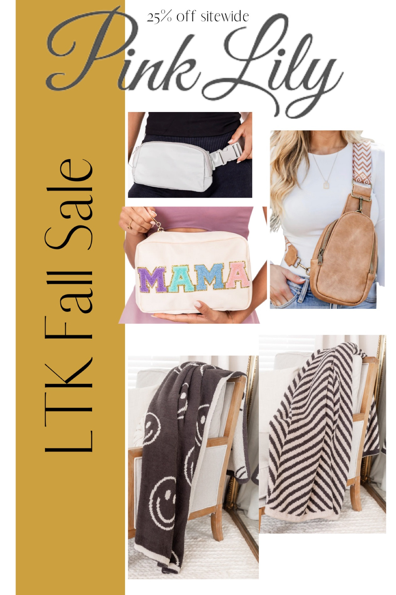 Pink Lily is 25% off SITEWIDE for the LTK Sale!! Today-Sept 20, exclusively in the LTK app.

Pink Lily, blankets, soft blankets, home goods, cozy, cozy home, bags, crossbody, mama, mama bag, patch bag, bum bag, lulu dupe, lululemon bum bag dupe

#LTKSale #LTKsalealert #LTKhome
