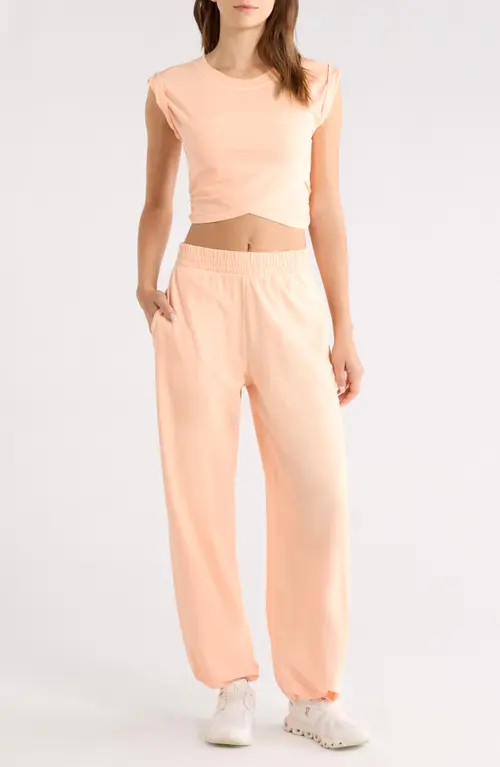 Free People FP Movement Hot Shot Crossover T-Shirt & Joggers Set in Pina Colada at Nordstrom, Size Large | Nordstrom