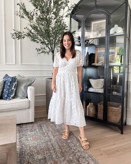 I'm loving this white eyelet midi dress styled with these buckle sandals! 
#summerstyle #petitefashion #outfitinspo #fashionfinds

#LTKFind #LTKstyletip #LTKSeasonal