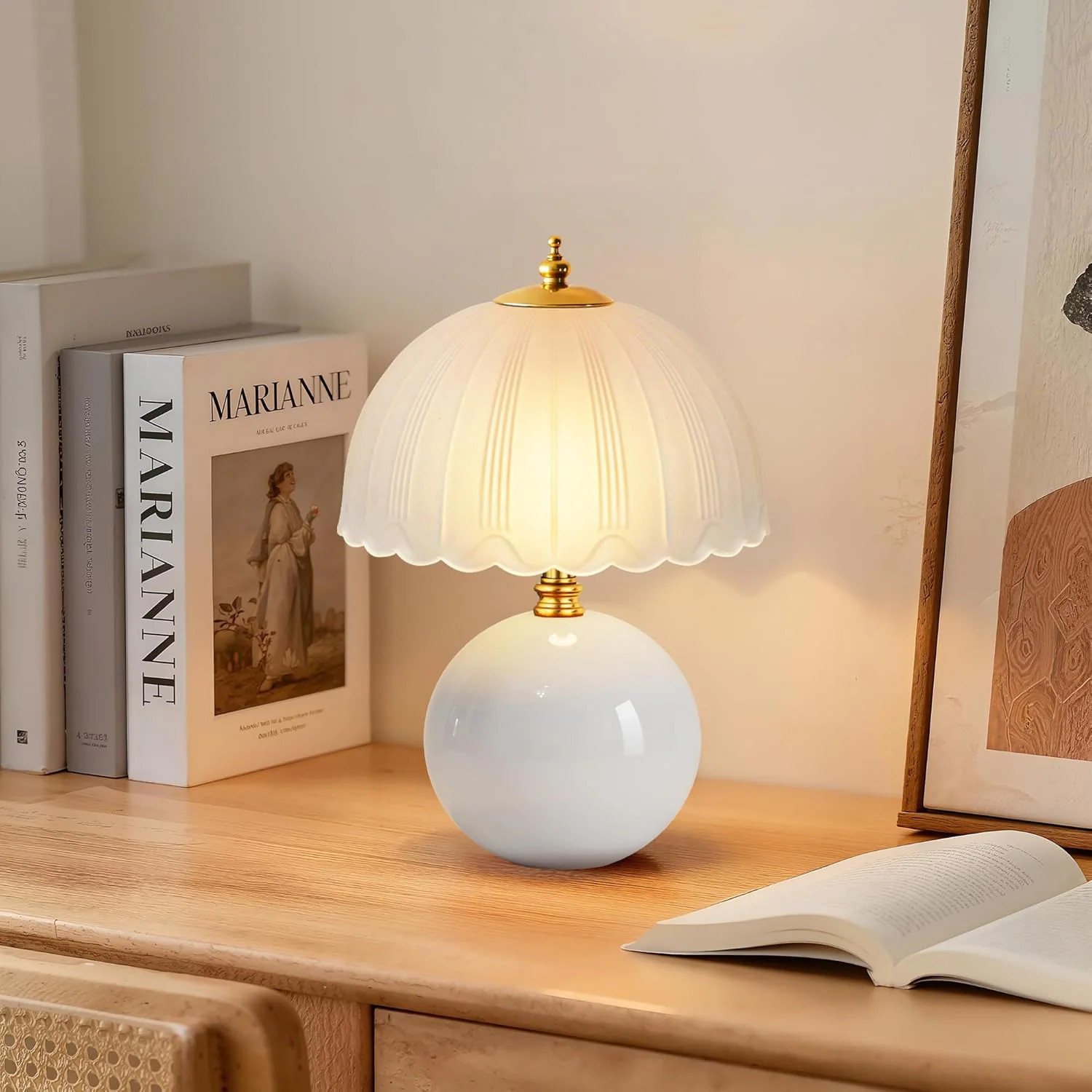 Cinoton Mushroom Table Lamp Ceramic Bedside Lamp with Glass Shade 3-Way Lighting Rocker Switch Small Nightstand Lamp for Bedroom Living Room Office | Lowe's