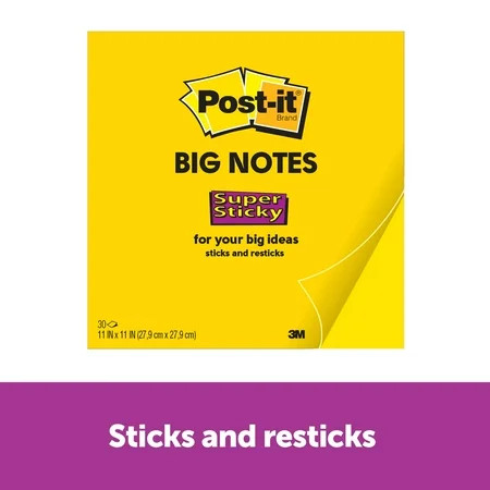 Post-it Super Sticky Big Notes, 11 in x 11 in, Bright Yellow, 1 Pad | Walmart (US)