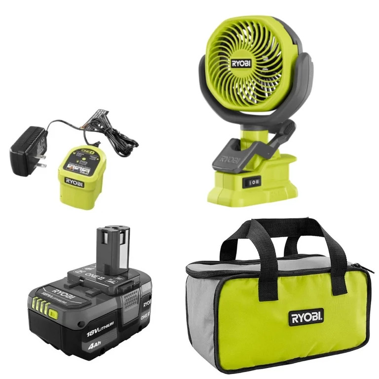 Ryobi 18-Volt Personal Battery Powered Clip Fan Kit with 4.0 Ah Battery, Charger and Bag Kit | Walmart (US)