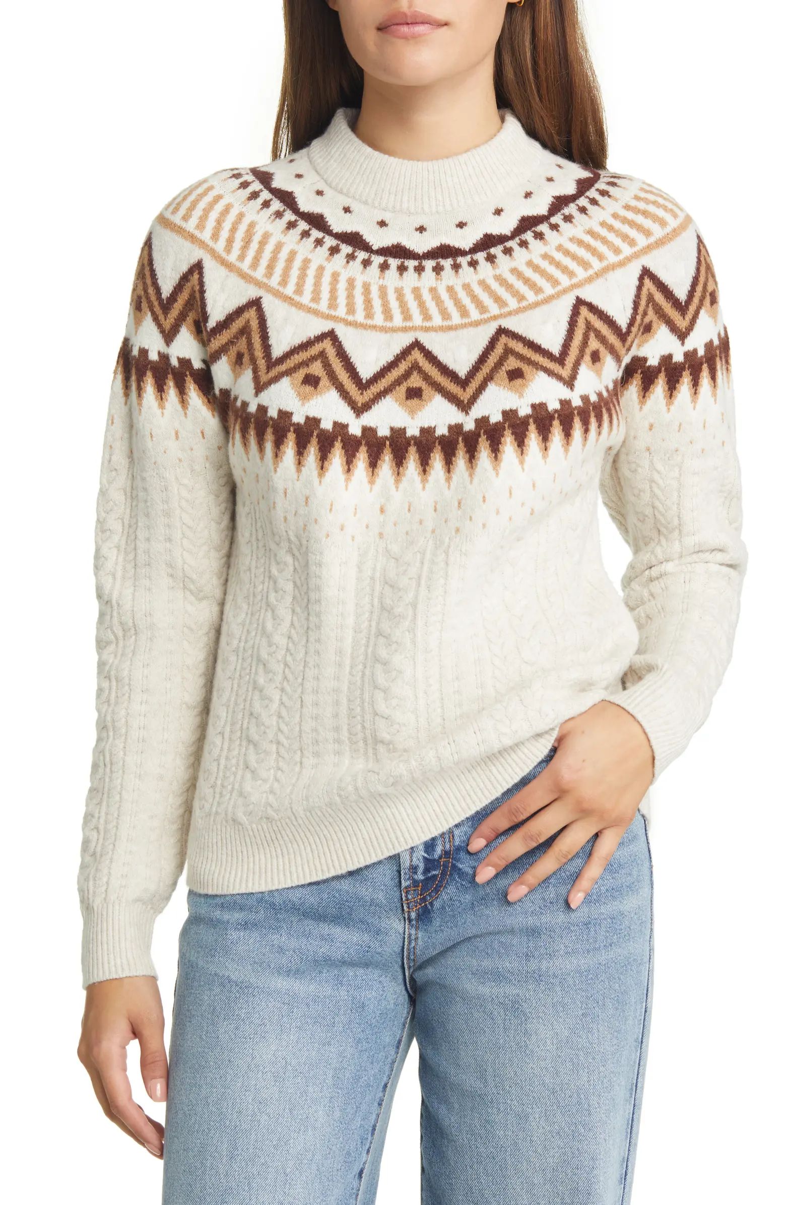 Caslon® Fair Isle Cable Knit Sweater | Nordstrom | Nordstrom Canada