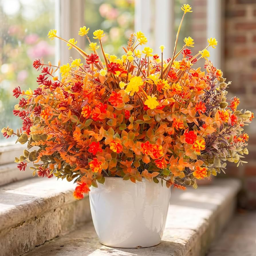 Hananona 12 Pcs Artificial Fall Flowers Outdoor, Faux Artificial Plants UV Resistant Plastic Autu... | Amazon (US)