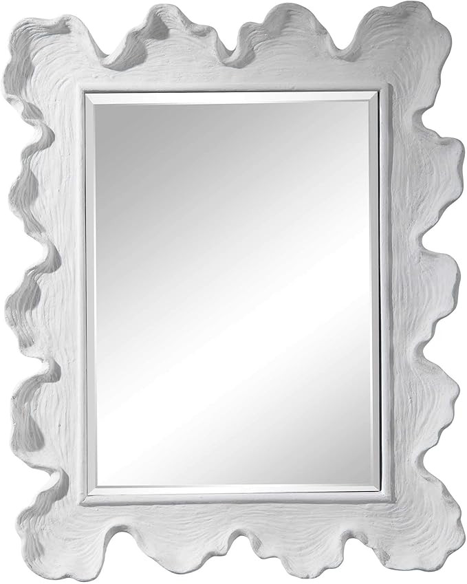 MY SWANKY HOME Organic Shape Modern White Coral Wall Mirror Matte Wood Grain Live Natural Edge | Amazon (US)