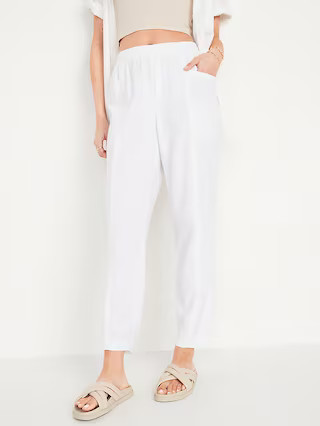 High-Waisted Cropped Linen-Blend Straight-Leg Pants for Women | Old Navy (US)