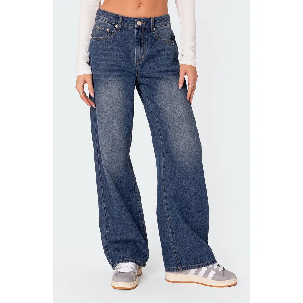 EDIKTED Karie Relaxed Jeans in Dark-Blue at Nordstrom, Size Small | Nordstrom