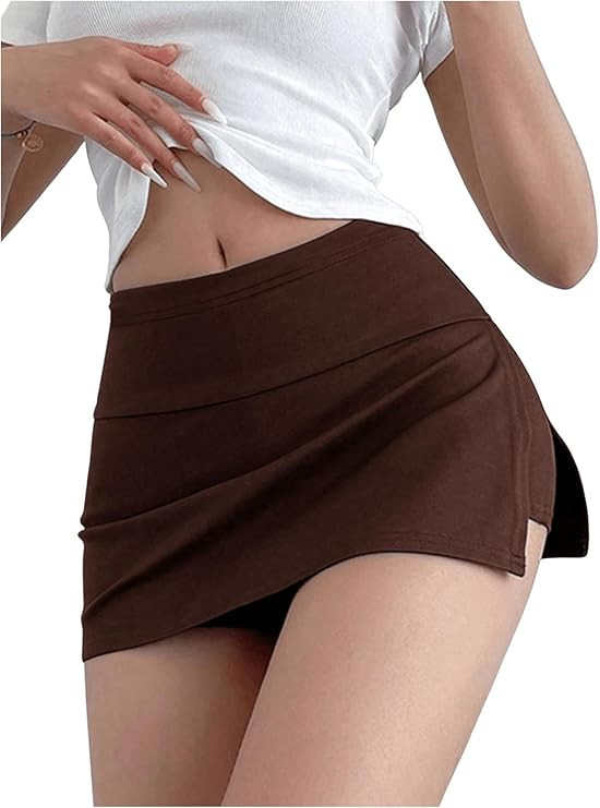 OYOANGLE Women's Elastic High Waisted Bodycon Skirts Asymmetrical Split Side Mini Skorts | Amazon (US)