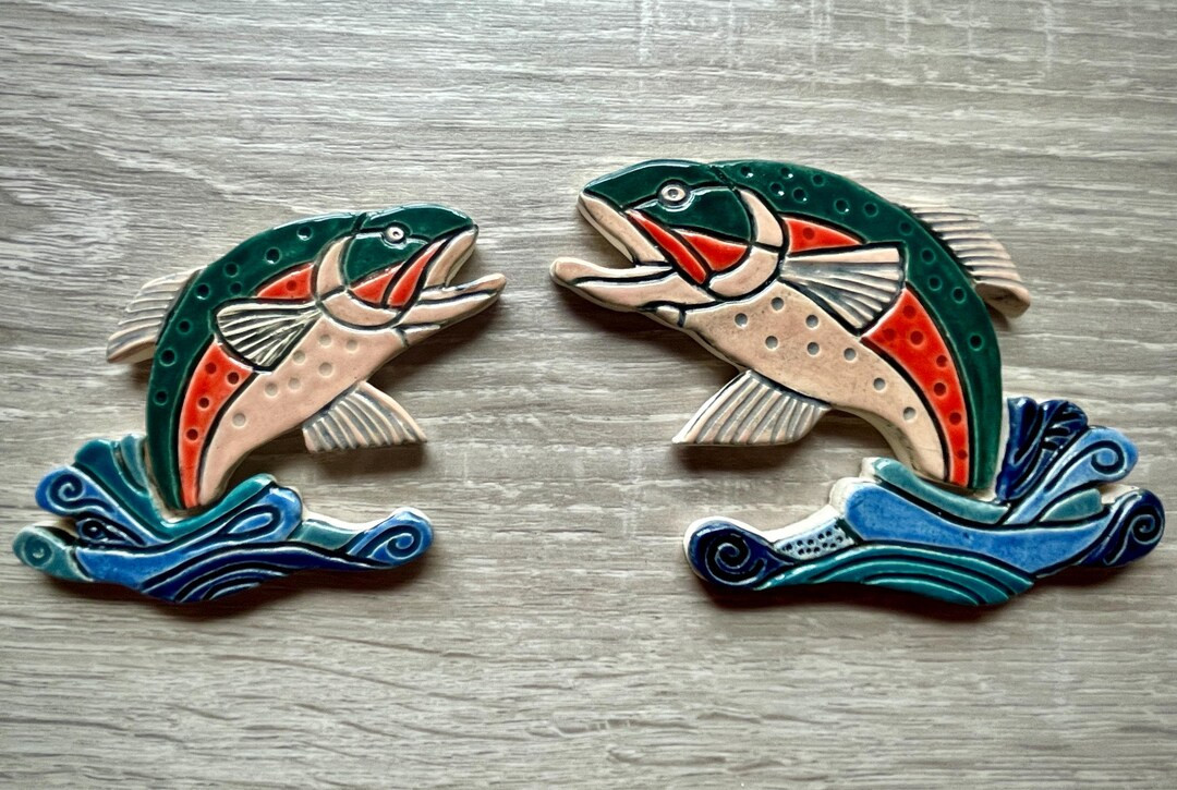 Handmade Ceramic Rainbow Trout Mosaic Tile Shape - Etsy | Etsy (US)