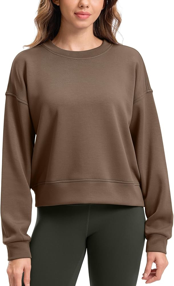 SANTINY Fleece Cropped Sweatshirts for Women Soft Crewneck Sweatshirt Pullover Long Sleeve Workou... | Amazon (US)