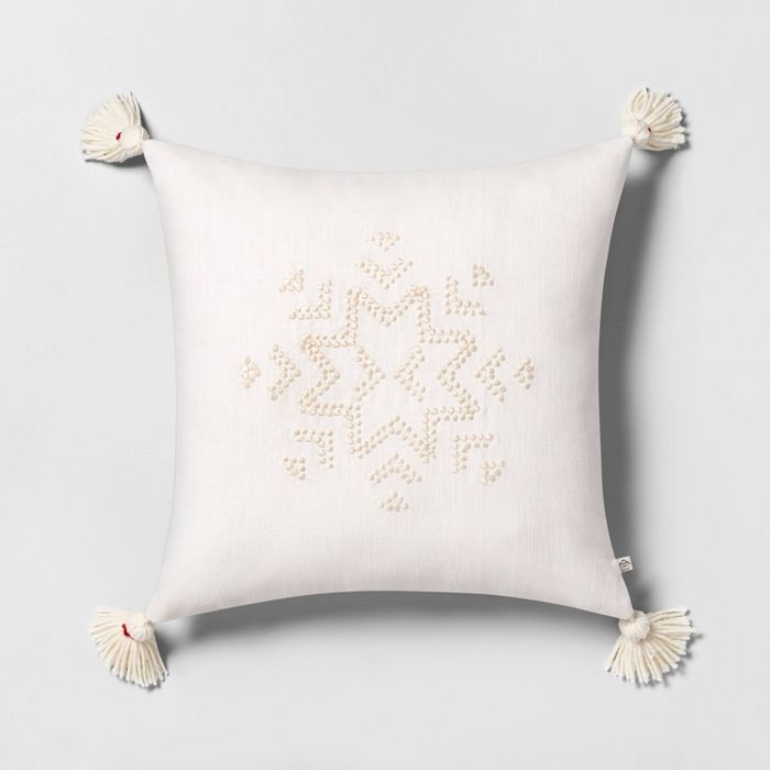 Snowflake Embroidered Toss Pillow Tonal Cream with Tassels - Hearth & Hand™ with Magnolia | Target