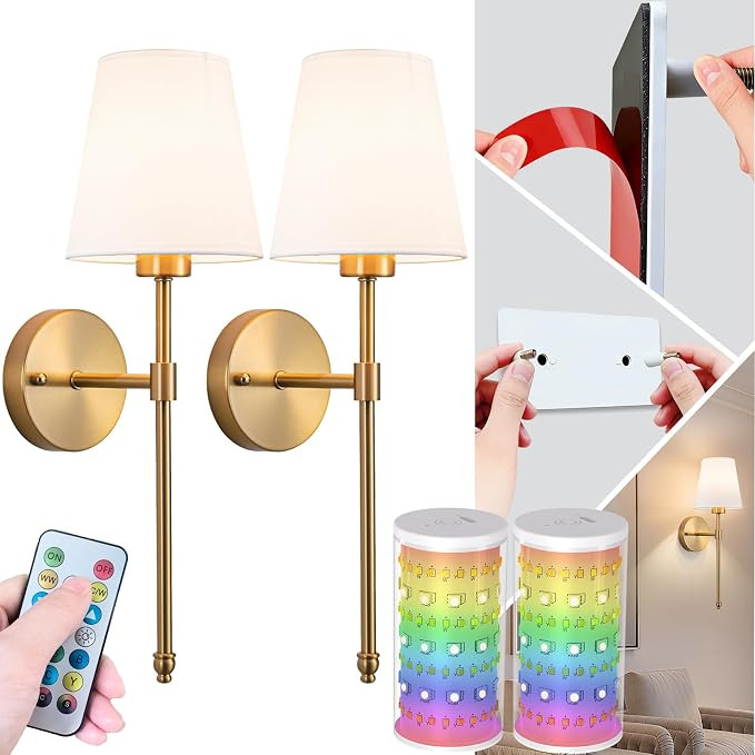 Peel and Stick Wall Sconces, Stick On Wall Sconce Set of 2, Battery Operated Wireless Adhesive Wa... | Amazon (US)